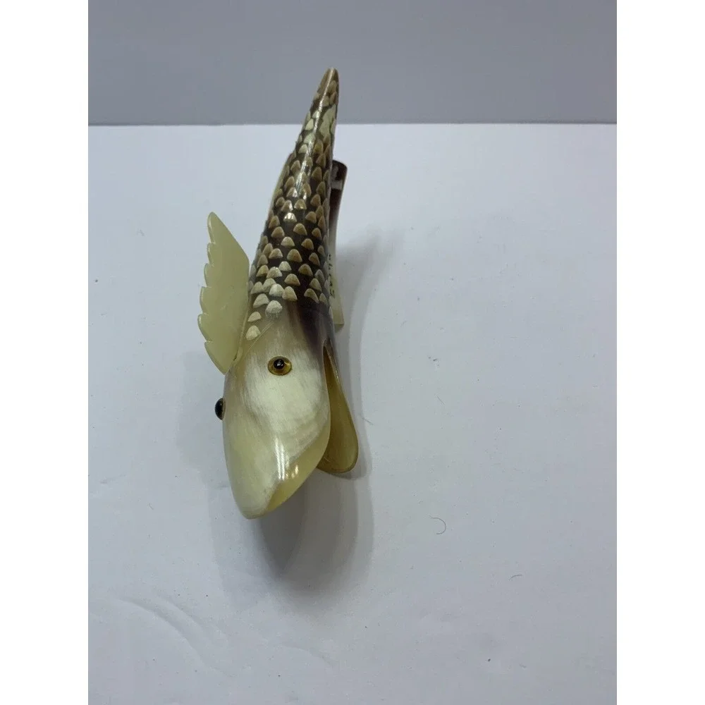 Vintage Bovine Horn Open‎ Mouth Decorative Fish Sculpture